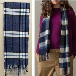 Scotland 100% Cashmere Navy & White‎ Super Soft Fringe Detail Long Scarf 12”X70”
